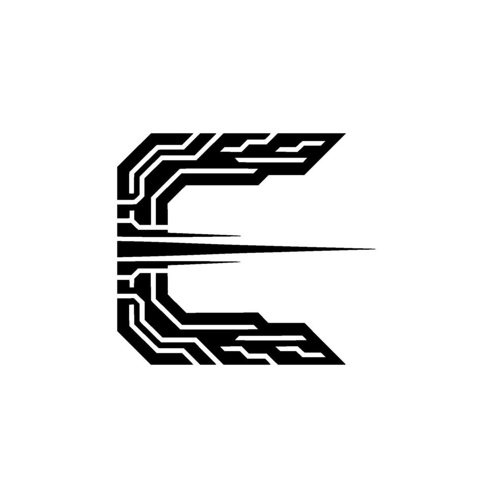Futuristic Letter E Circuit Board Black and White Tech vector