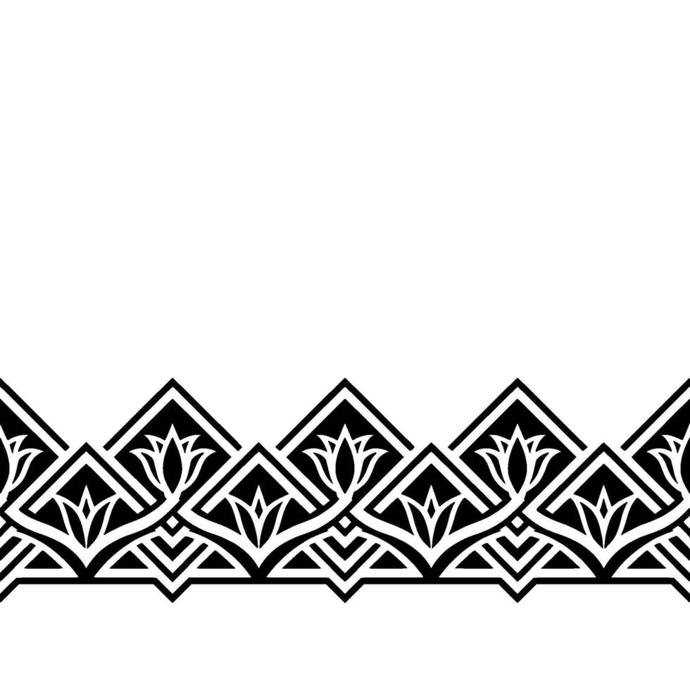 Geometric Border With Floral Motifs, Black and White Pattern vector