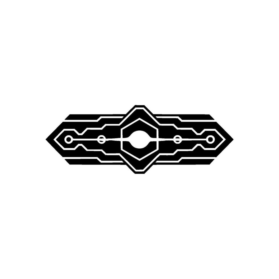 Tech Circuitry Emblem Futuristic , Minimalist Black White, Geometric Shape vector