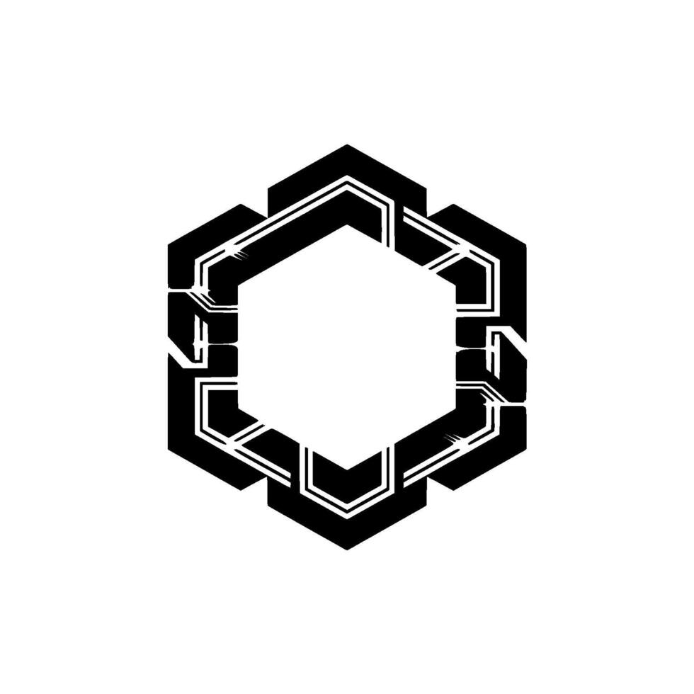 Geometric Hexagon Emblem With Futuristic Sparkles, Abstract vector
