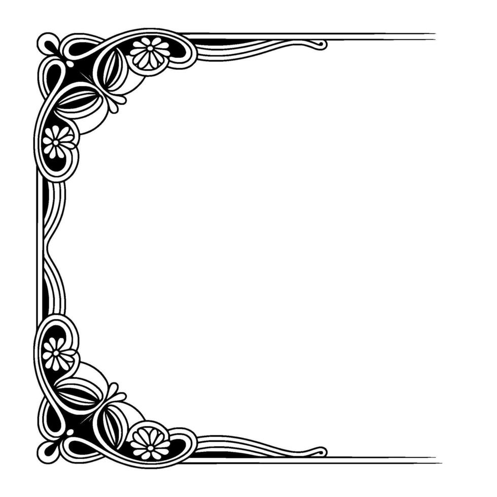 Elegant Art Nouveau Corner Frame, Black and White, Floral, Invitation vector