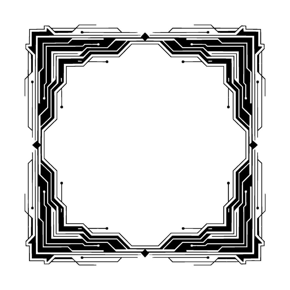 Abstract Circuit Frame Tech Aesthetic, Clean, Geometric, Decorative Border. vector