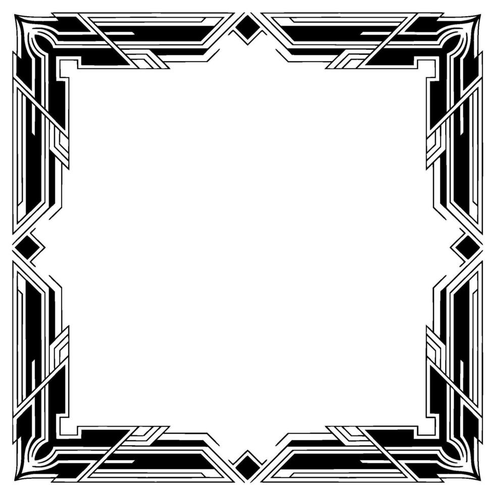 Art Deco Frame Geometric Black White Border, Elegant Vintage . vector