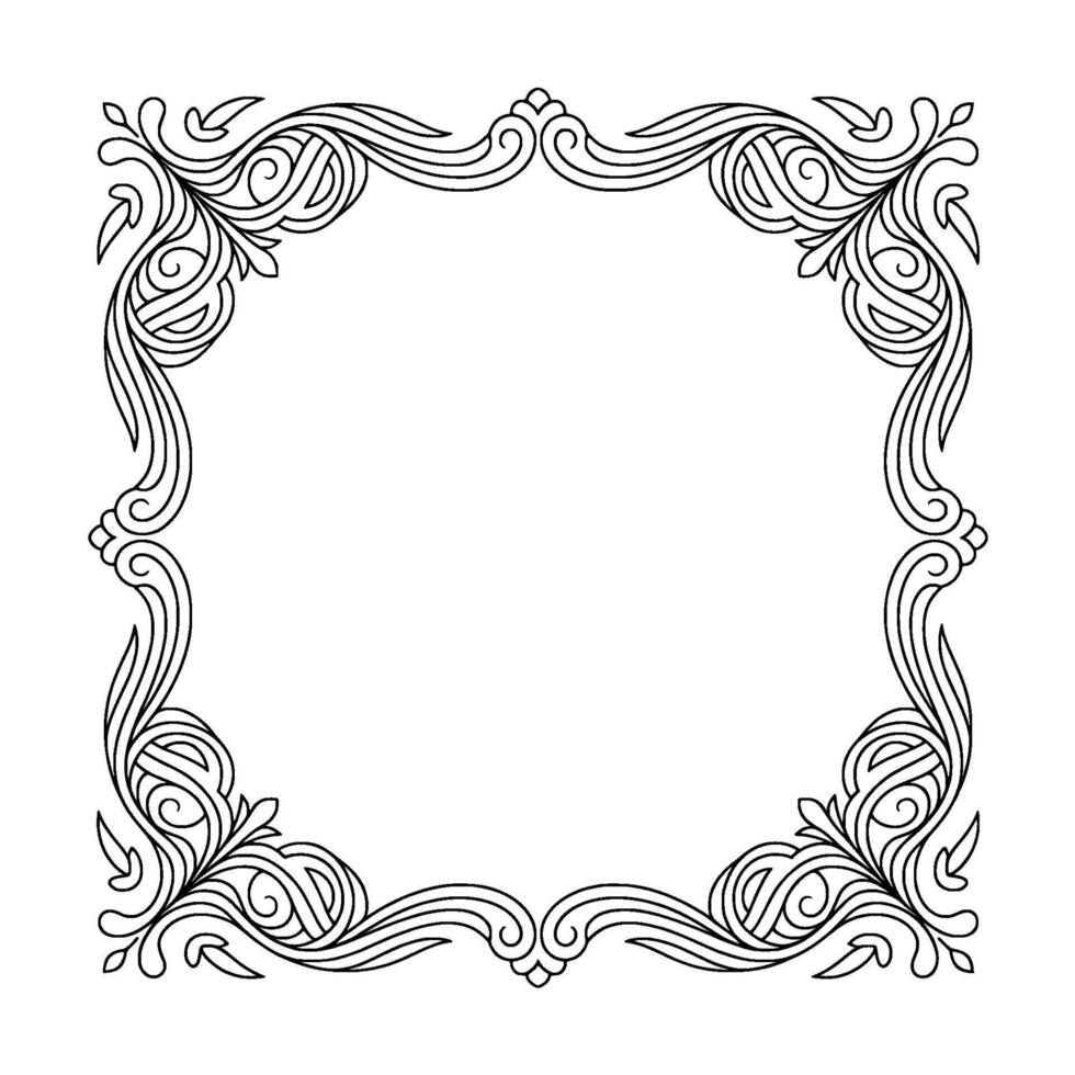 Elegant Black and White Decorative Frame, Flourishes and Leaves vector
