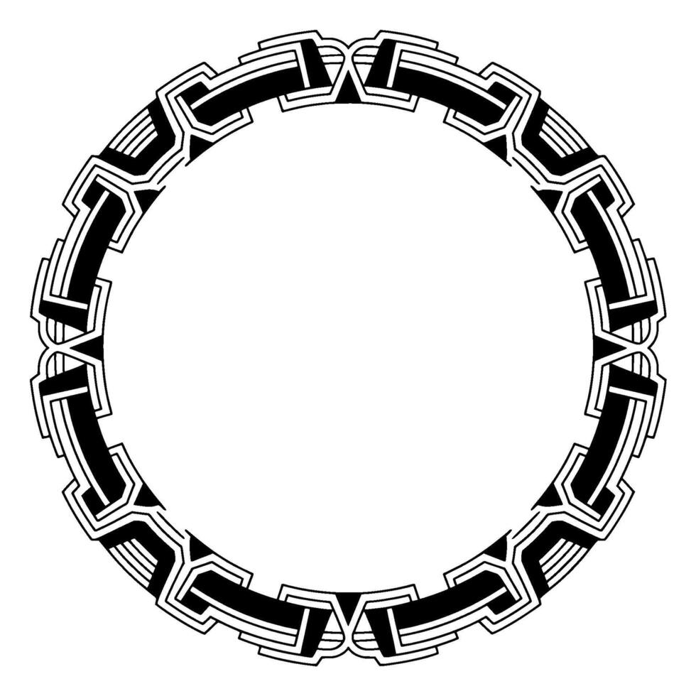 Art Deco Circle Frame Geometric Border With Empty Center, Black White vector