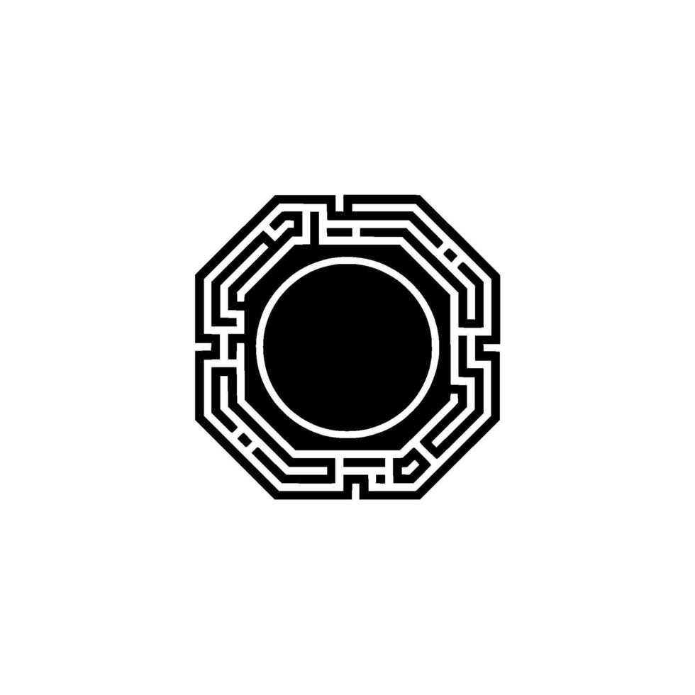 Geometric Maze Black Octagon, Circle, and Line Art on White vector