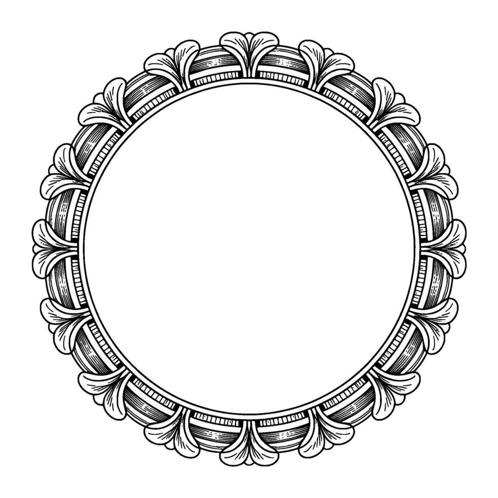 Intricate Floral Circle Frame, Black White, Decorative Element vector