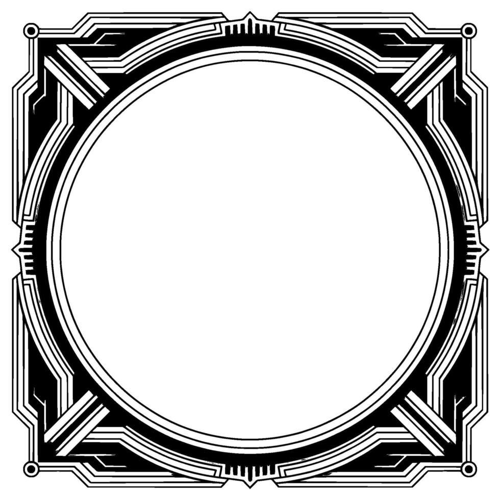 Art Deco Frame With Circle, Black and Silver, Invitation vector