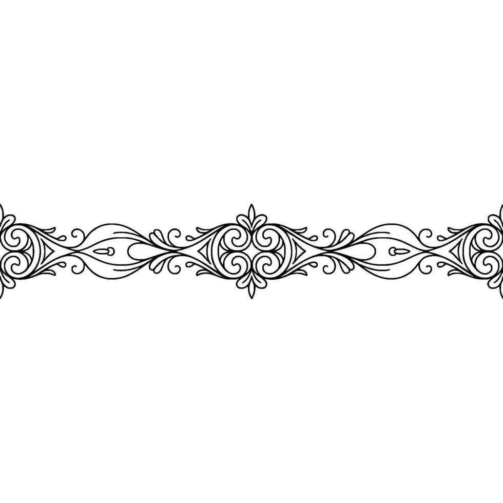 Elegant Black Floral Border, Decorative Swirls, Isolated on White vector