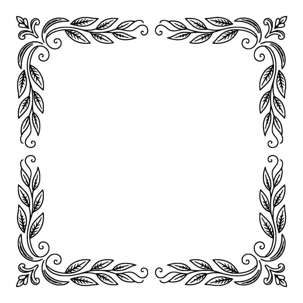 Elegant Leafy Frame Border in Grayscale, Illustration vector