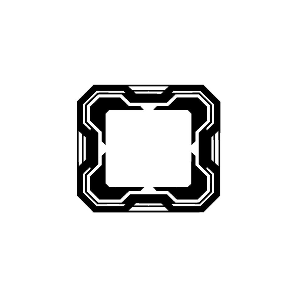 Futuristic Tech Frame Black Square Border on White, Minimalist vector