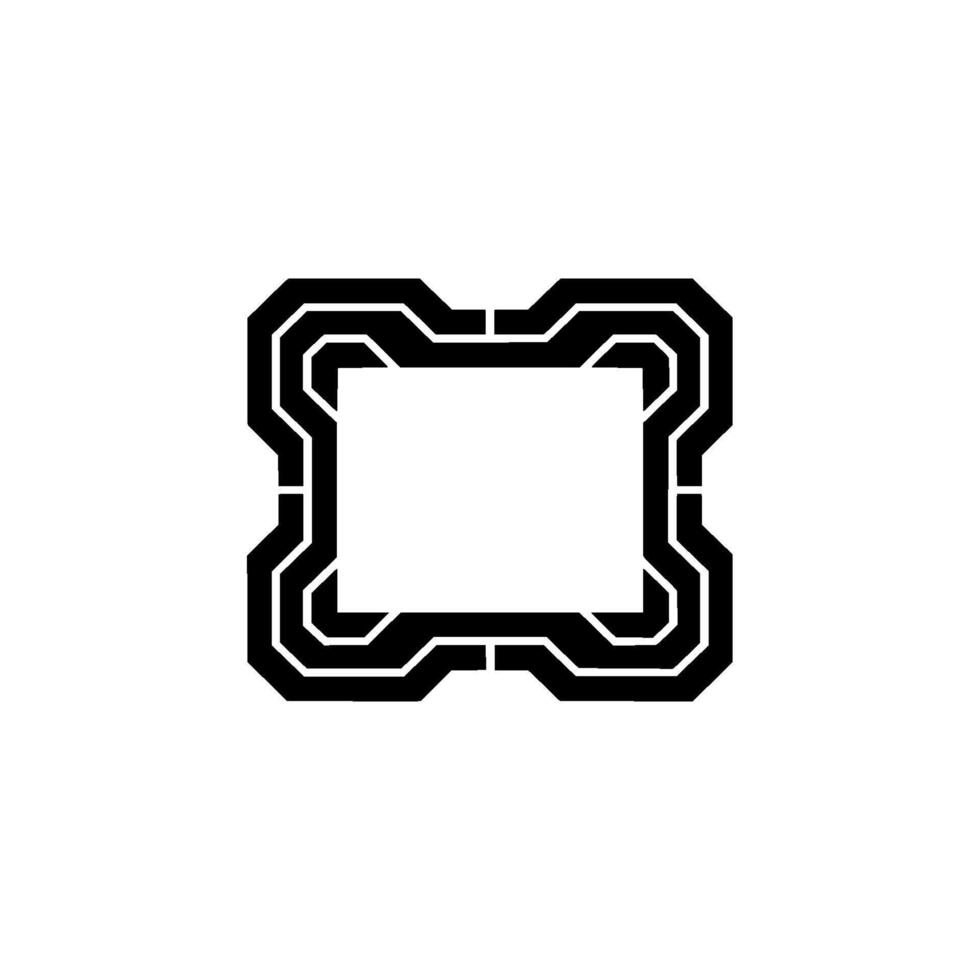 Geometric Black White Tech Frame on White Background, Minimalist vector