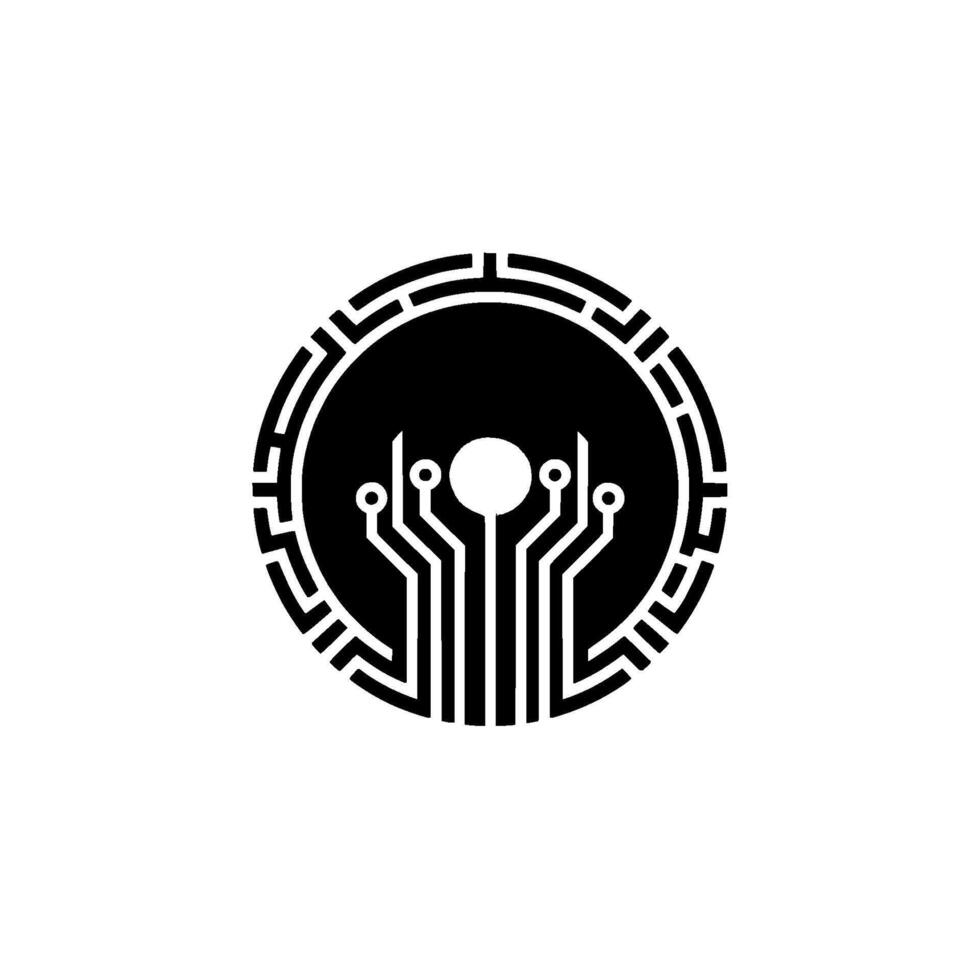 Black and White Tech Circuitry With Glowing Center on White Background vector