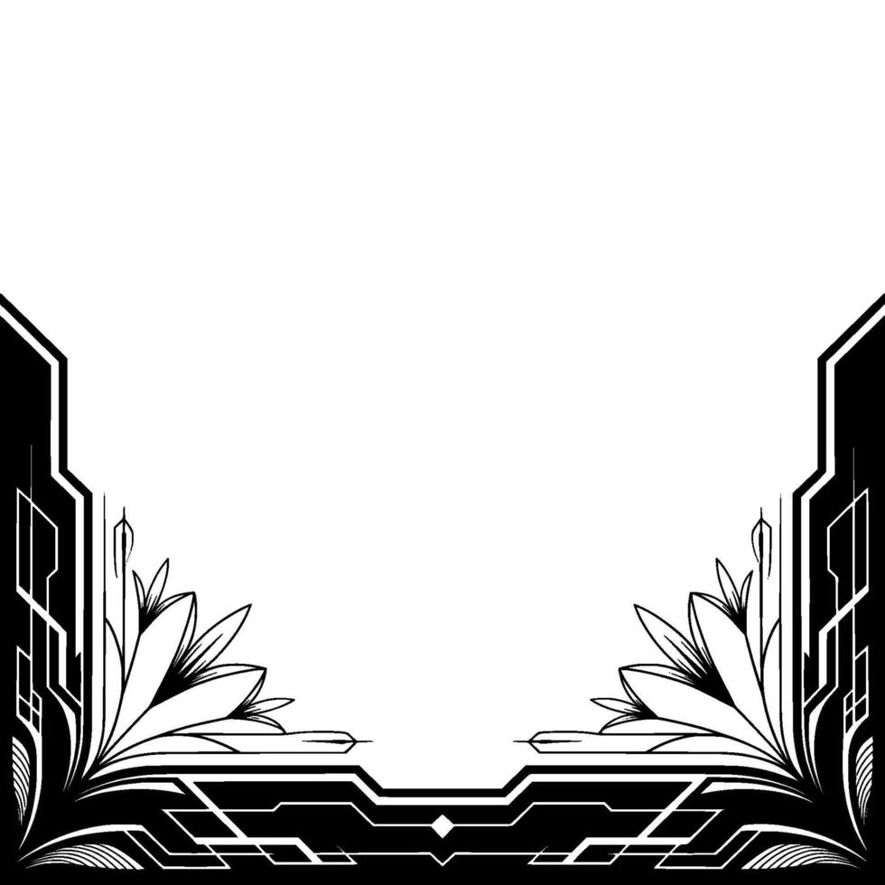 Art Deco Floral Border Geometric Black White for Elegant Frames vector