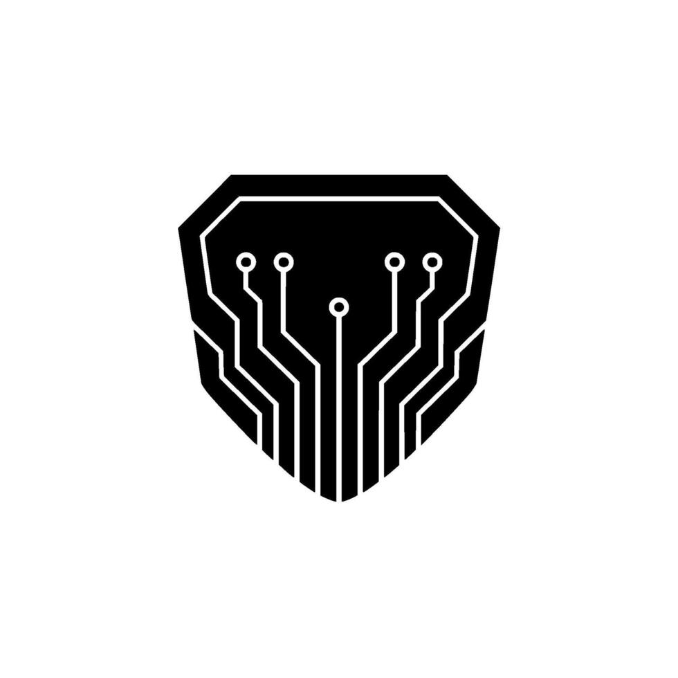 Cyber Security Shield Circuit Board , Black White vector