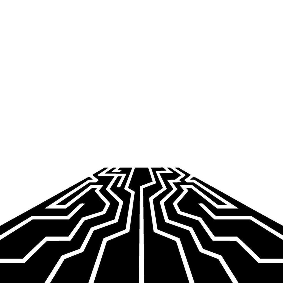 Abstract Circuit Board in Perspective Black and White vector