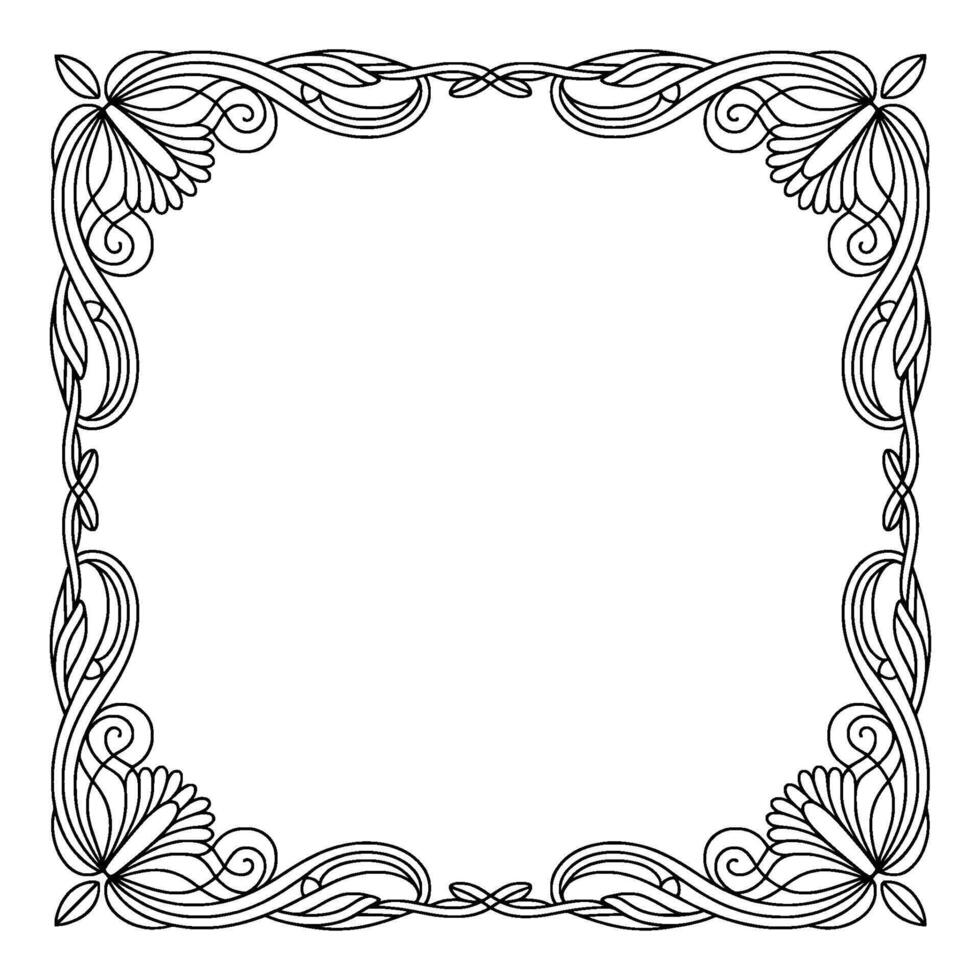 Art Nouveau Frame With Floral Swirls, Black and White vector