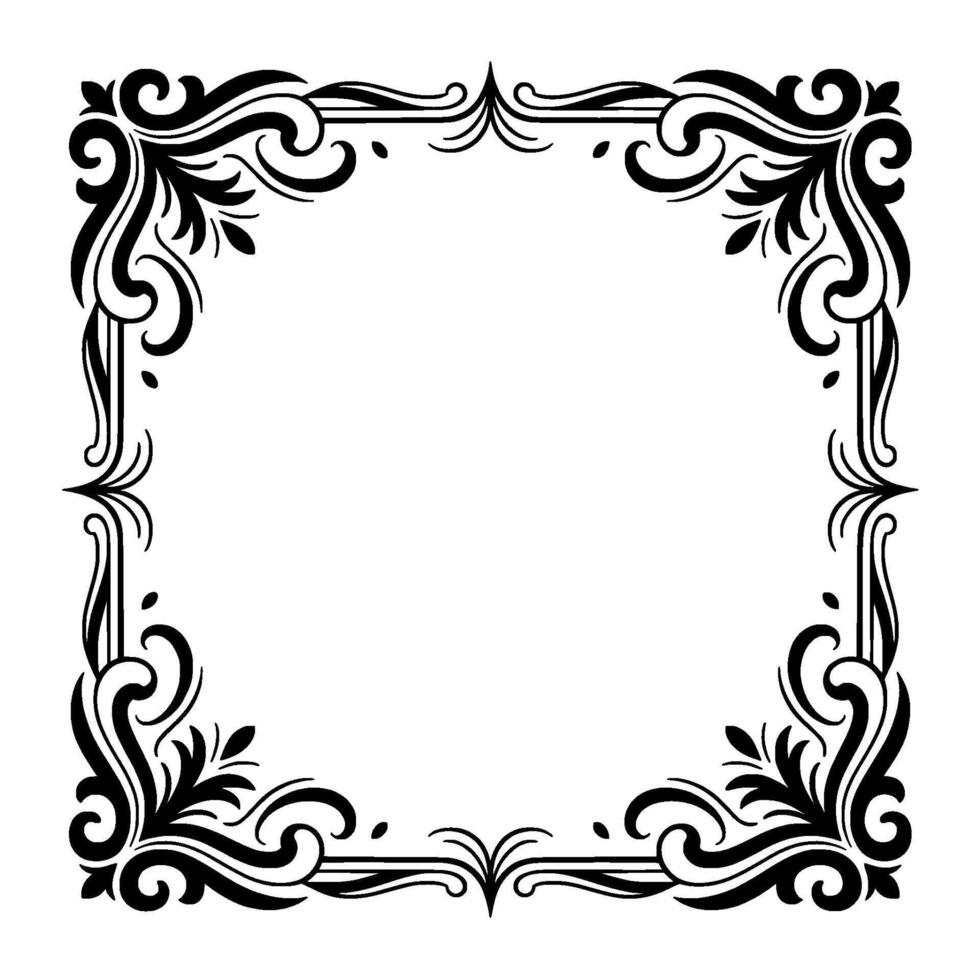 Elegant Decorative Frame Black Floral Scrollwork on White vector
