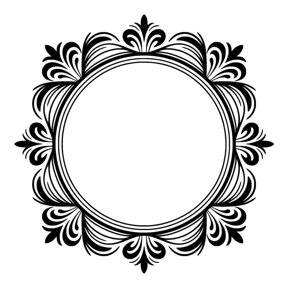 Elegant Decorative Circle Frame, Black and White Illustration vector