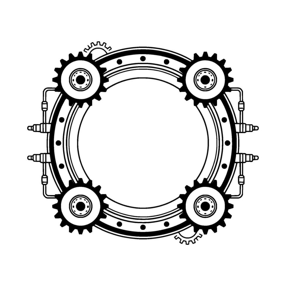 Steampunk Mechanical Frame Gears and Pipe Details, Minimalist vector