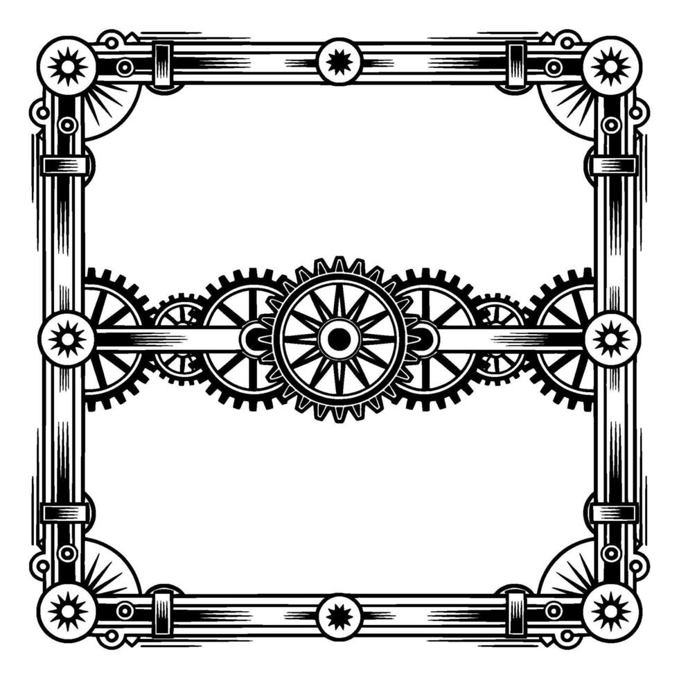Steampunk Frame Illustration Gears Retro Decorative Border vector