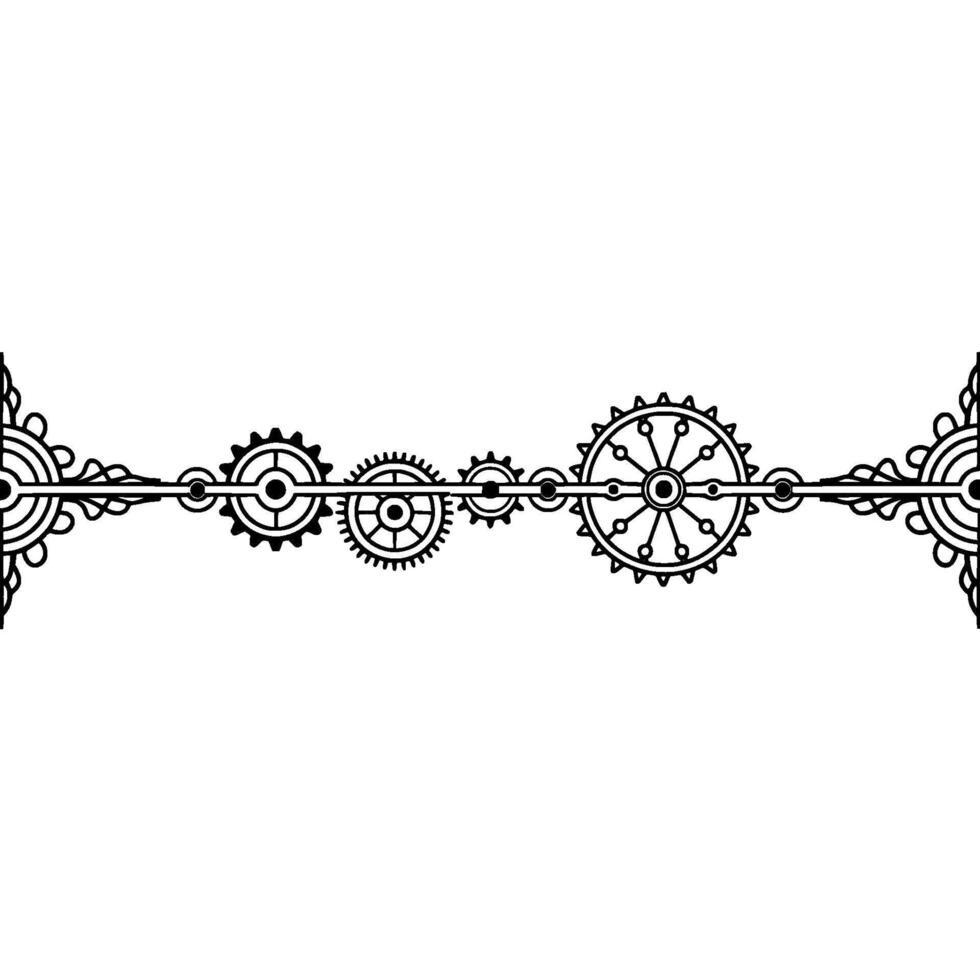 Steampunk Gear Chain Border Minimalist Mechanical vector