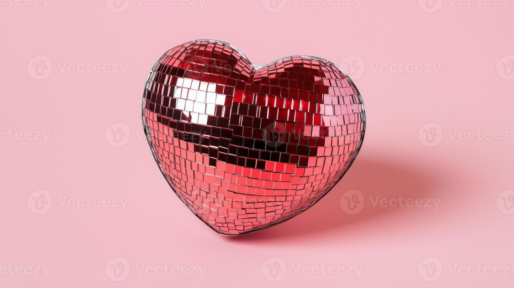 Red heart shaped mirror ball on a pink background photo