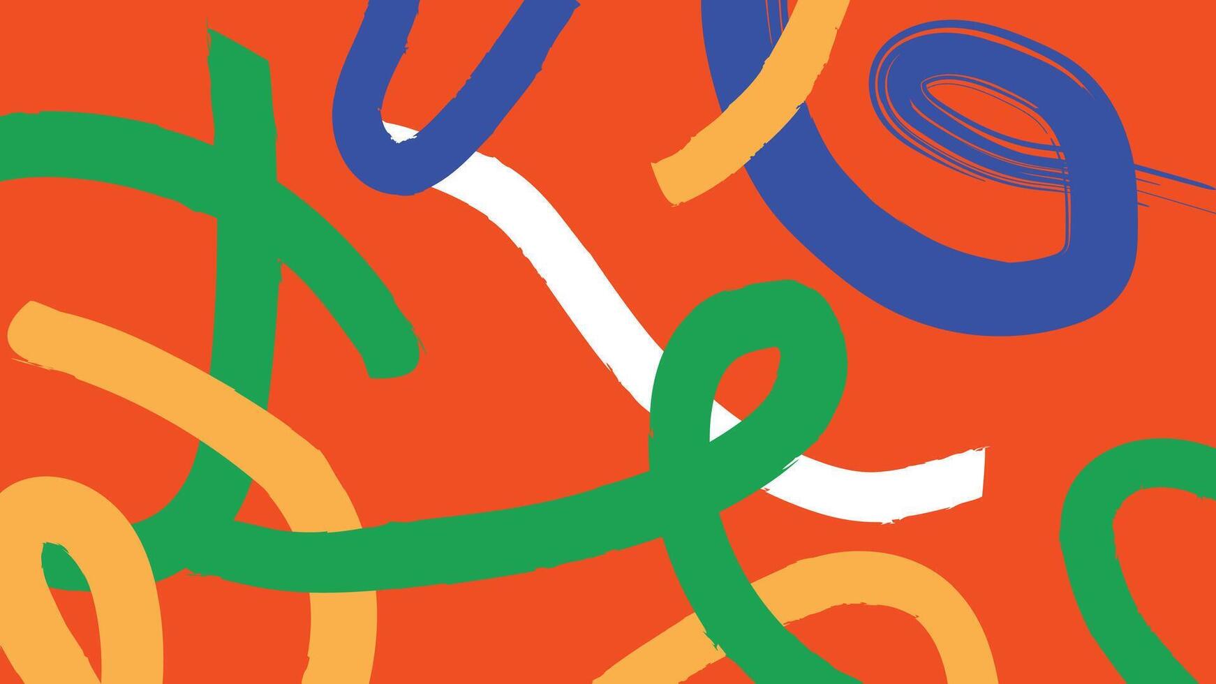Whimsical Brush Doodle Art on Orange Canvas vector