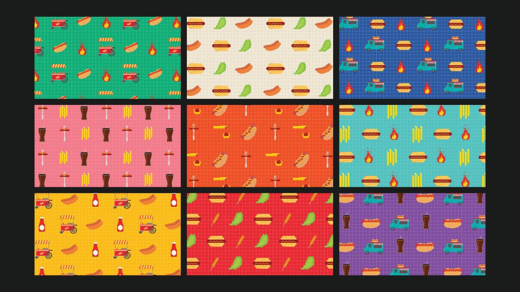 Pixel Food Hot Dog Design Background Set vector