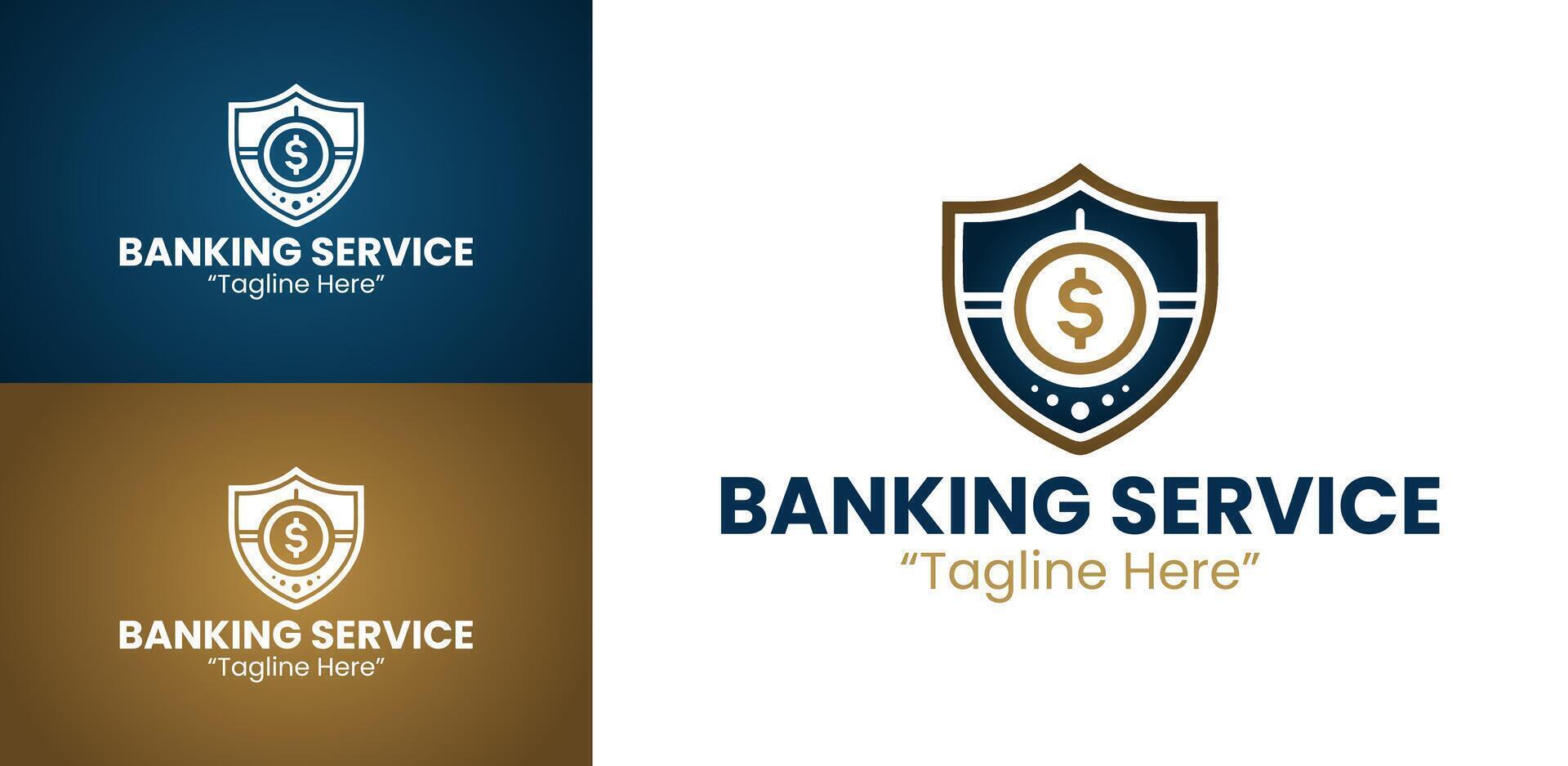 Modern Banking Service Logo with Gold Shield and Dollar Icon for Financial Branding vector