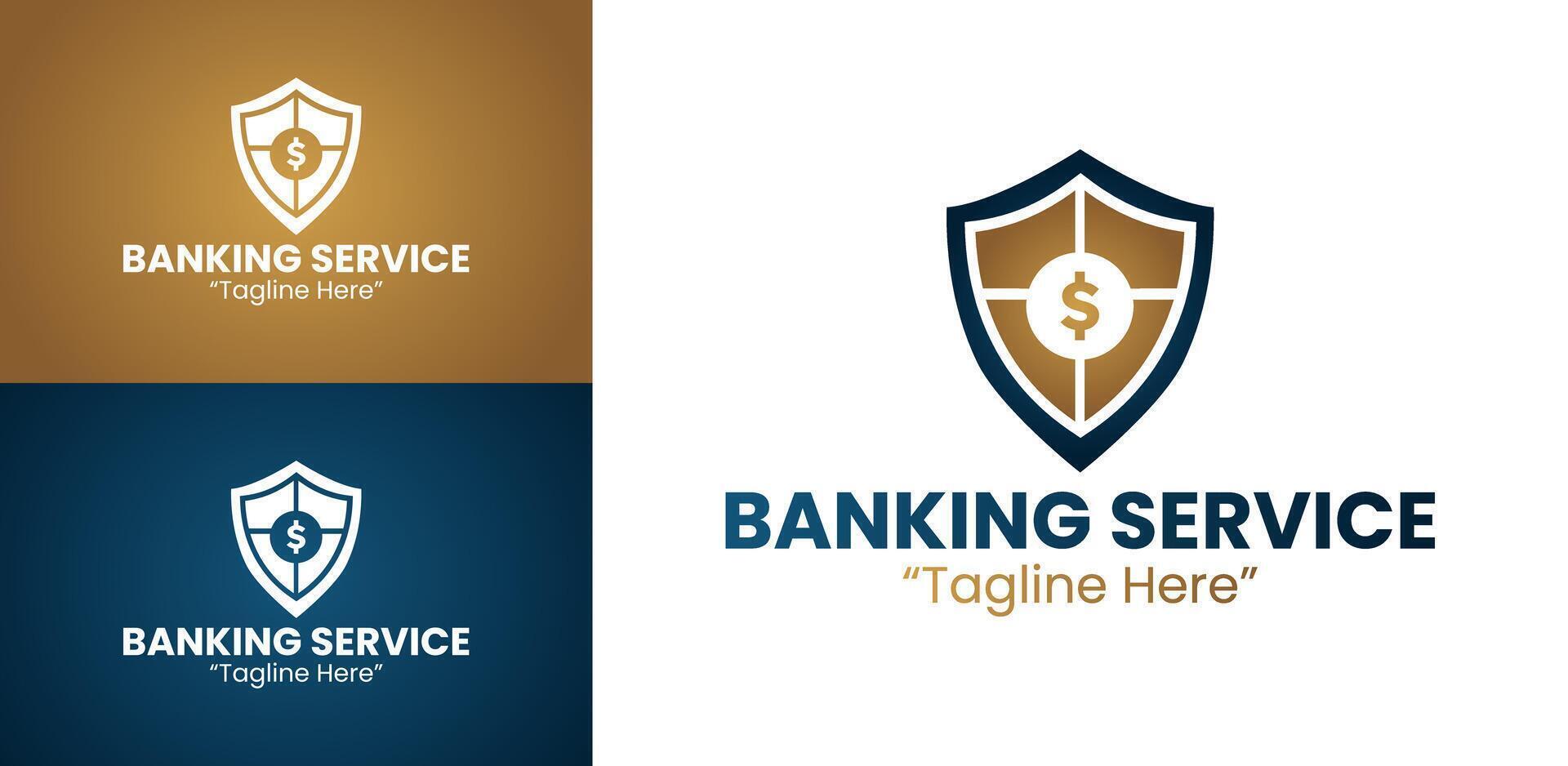 Minimalist Gold and Blue Shield Logo Design for Banking Services and Financial Protection vector
