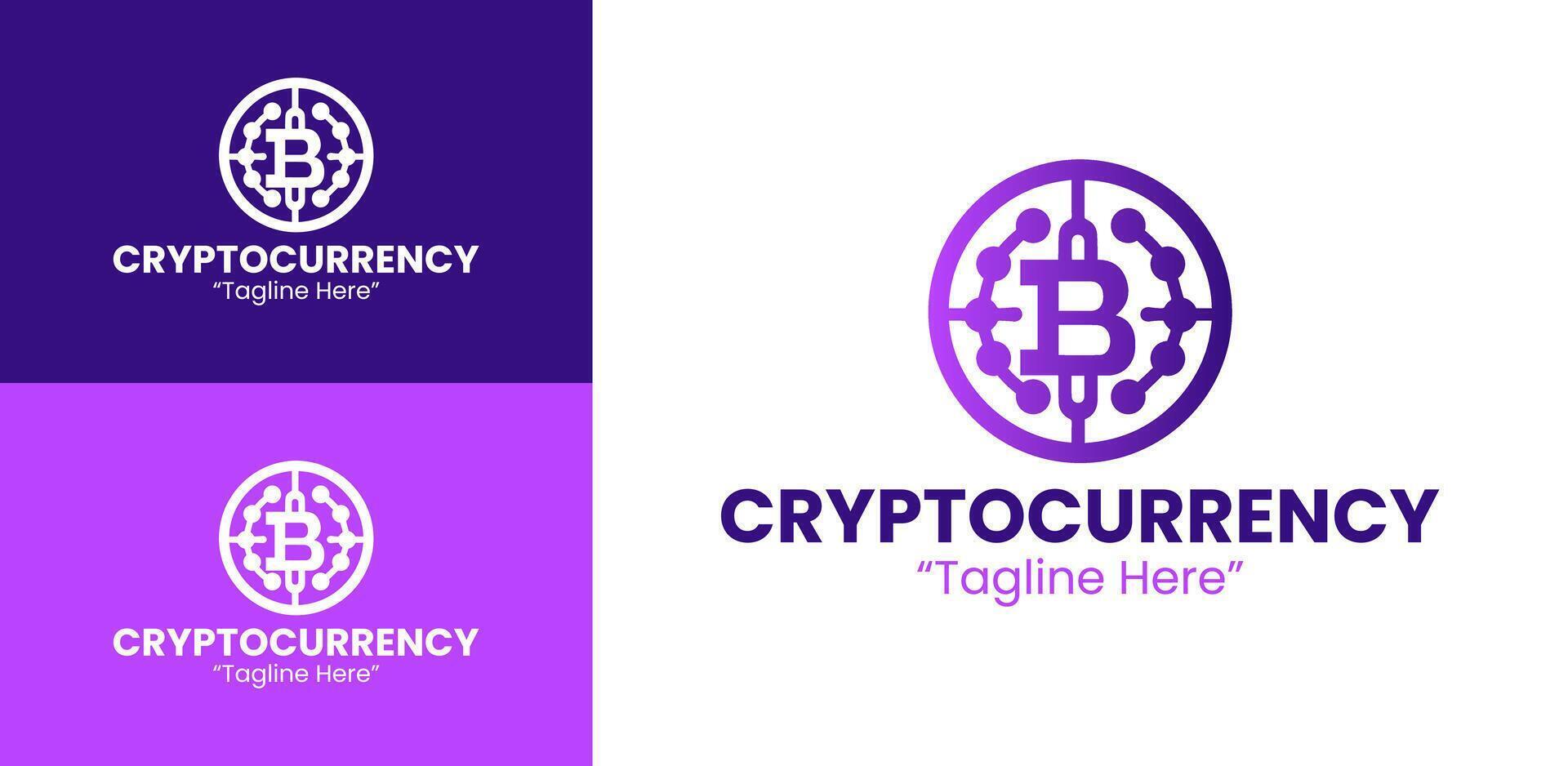 Minimalist White Cryptocurrency Logo with Bitcoin Icon and Tech Style vector