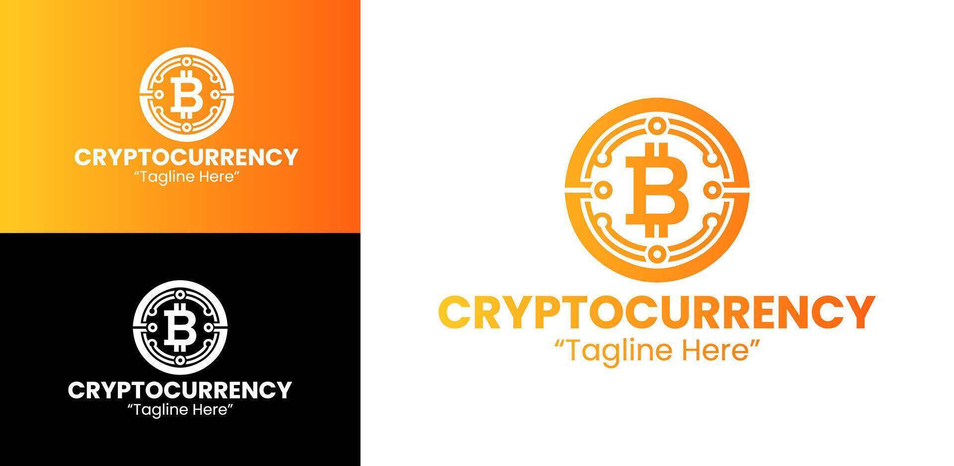 Professional Orange Cryptocurrency Logo with Bitcoin and Digital Elements vector