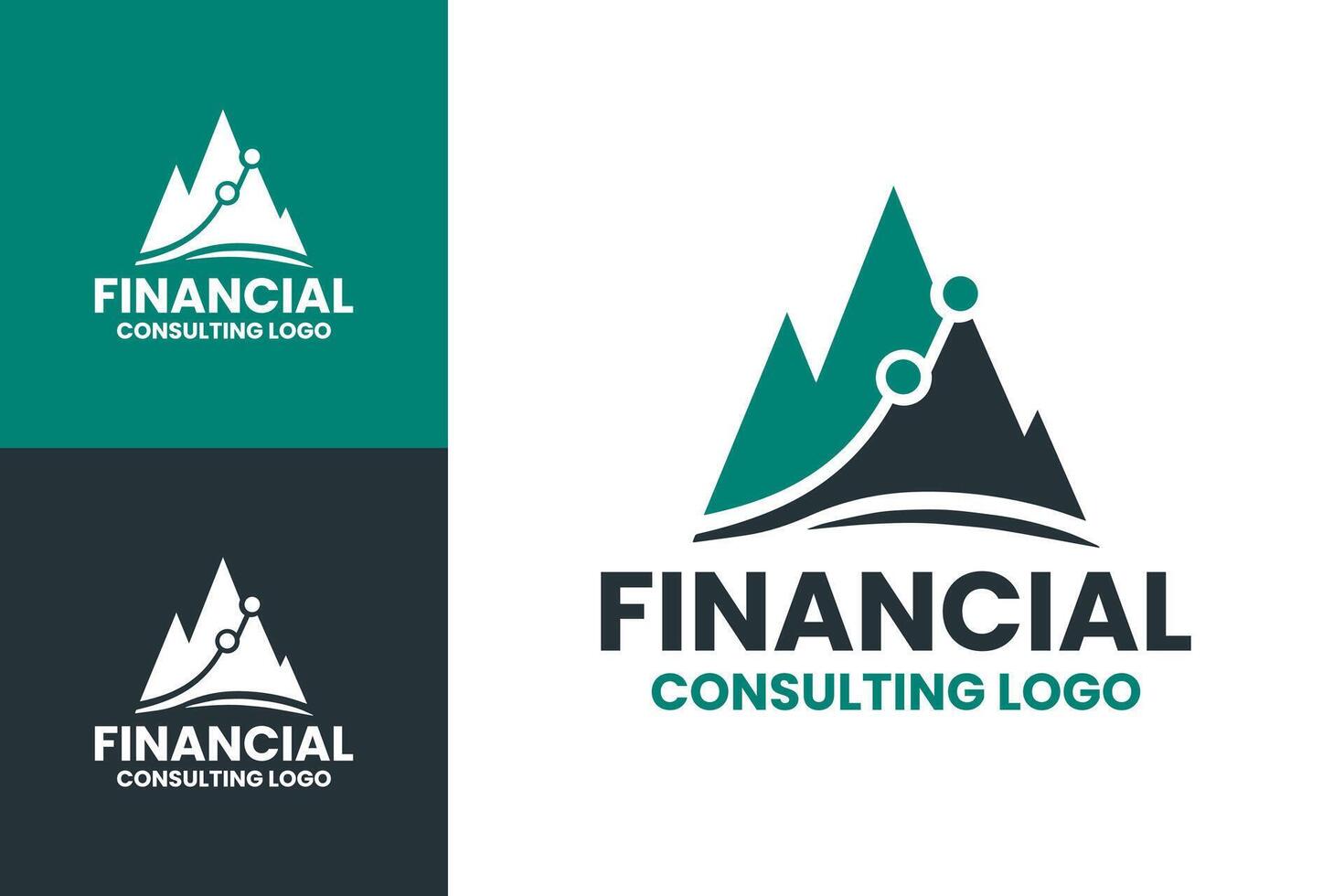 Sleek Green and Black Financial Logo for Consulting with Mountain and Data Points vector