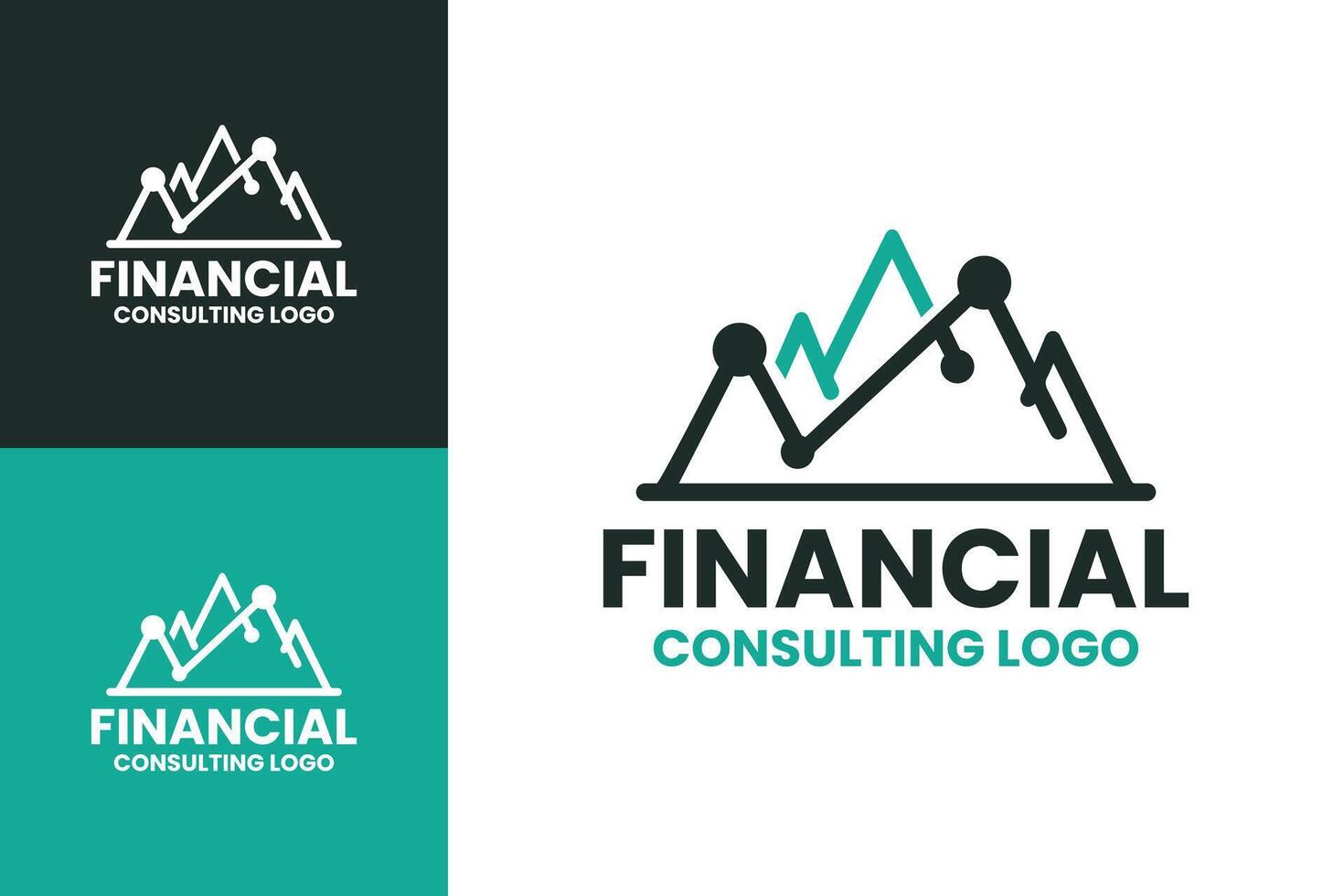 Modern Green and Black Consulting Logo with Mountain Peaks and Financial Graph vector