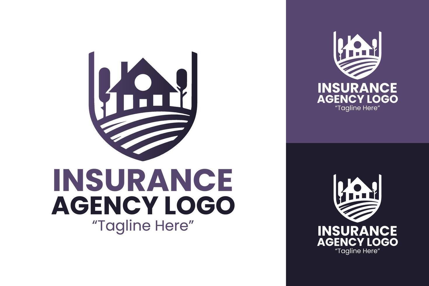 Modern Shield and House Logo Design for Insurance Agency Branding in Purple vector