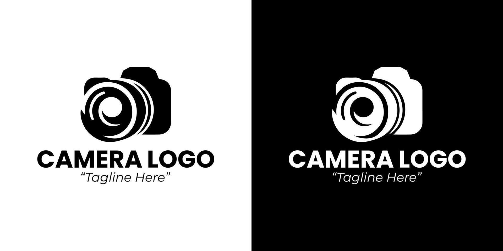 Elegant Black and White Camera Logo with Circular Lens and Icon vector