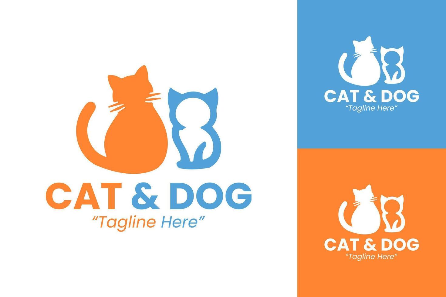 Cute and Fun Pet Logo Designs for Cat and Dog Lovers in Blue and Orange vector