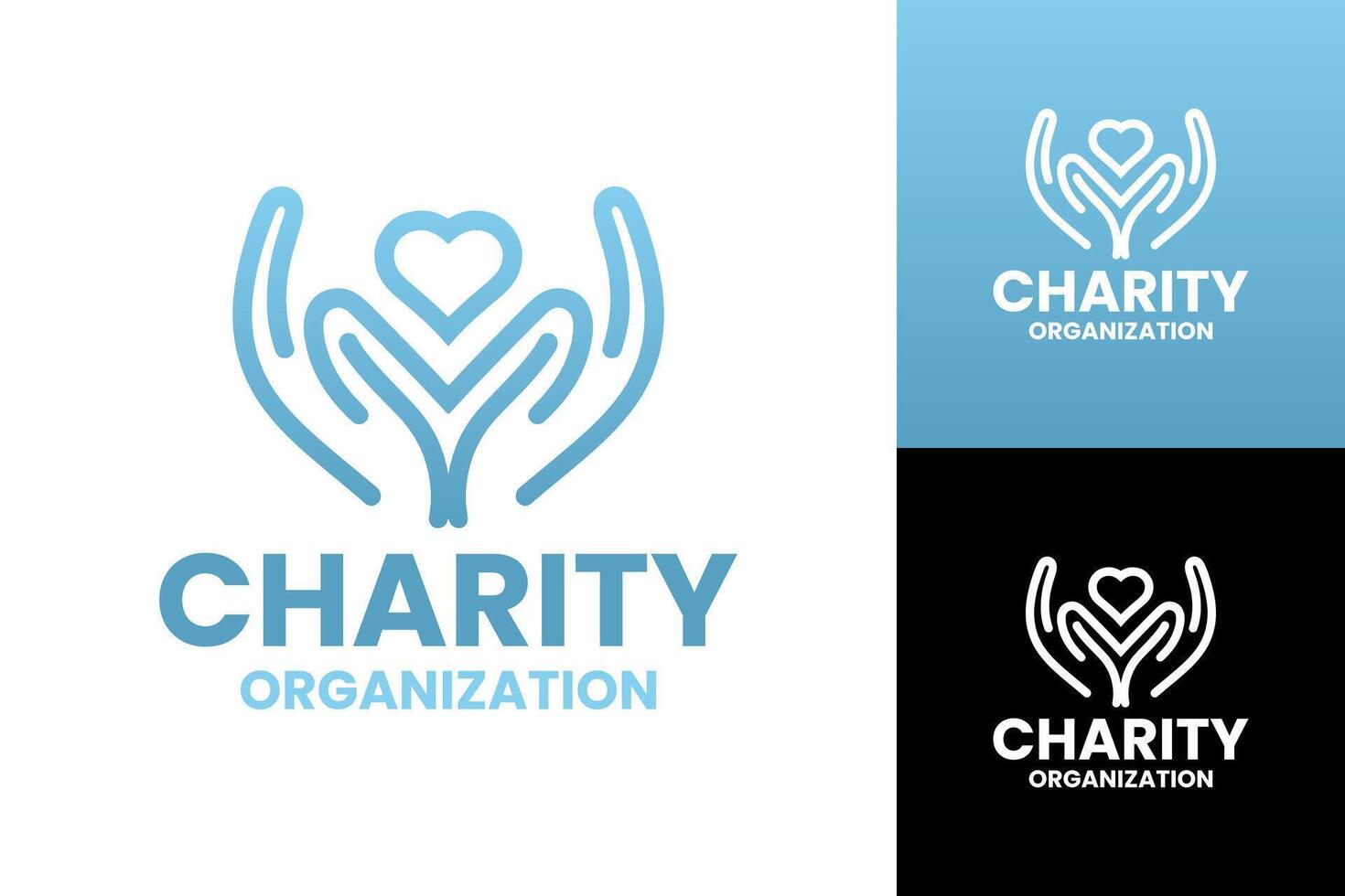Professional Charity Logo Design with Hands and Heart Symbol in Blue vector
