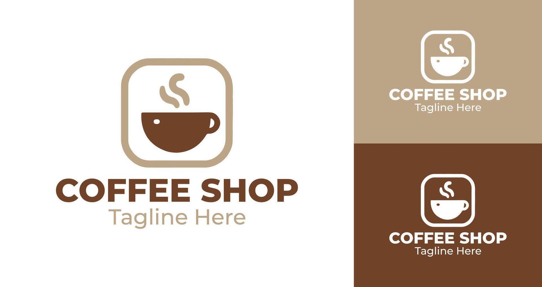 Unique and Elegant Coffee Shop Logo Design in Brown and Beige with Steaming Coffee Cup vector