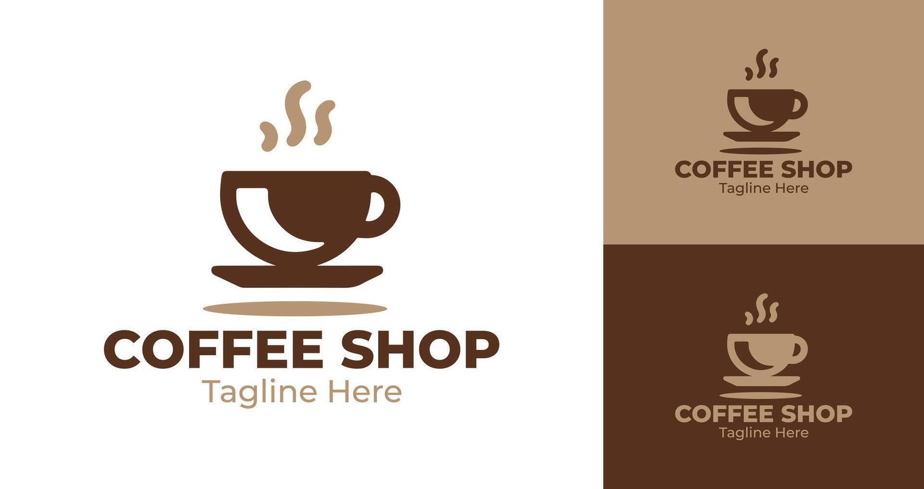 Customizable Coffee Shop Logo with Steaming Cup and Professional Minimalist Style in Brown vector