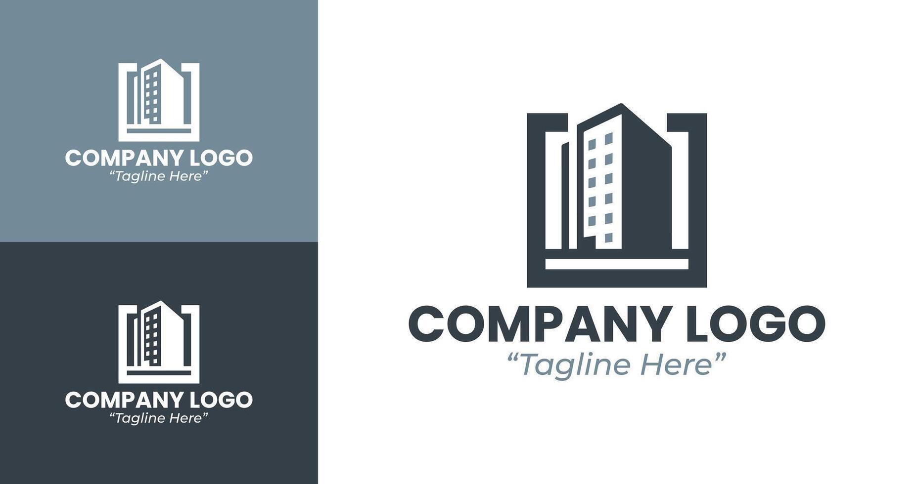 Customizable Company Logo with Building Shape in Dark Grey and Light Blue vector