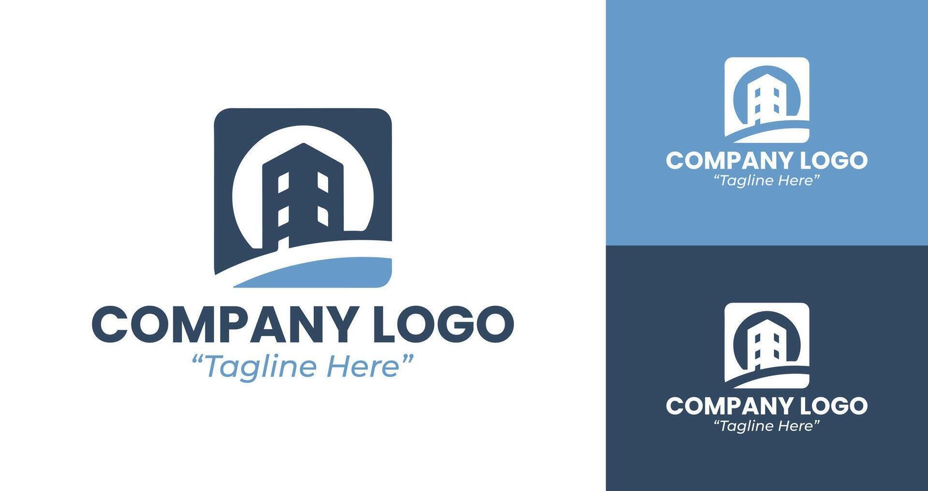 Minimalist Company Logo Design with Building and Modern Architecture in Blue and White vector