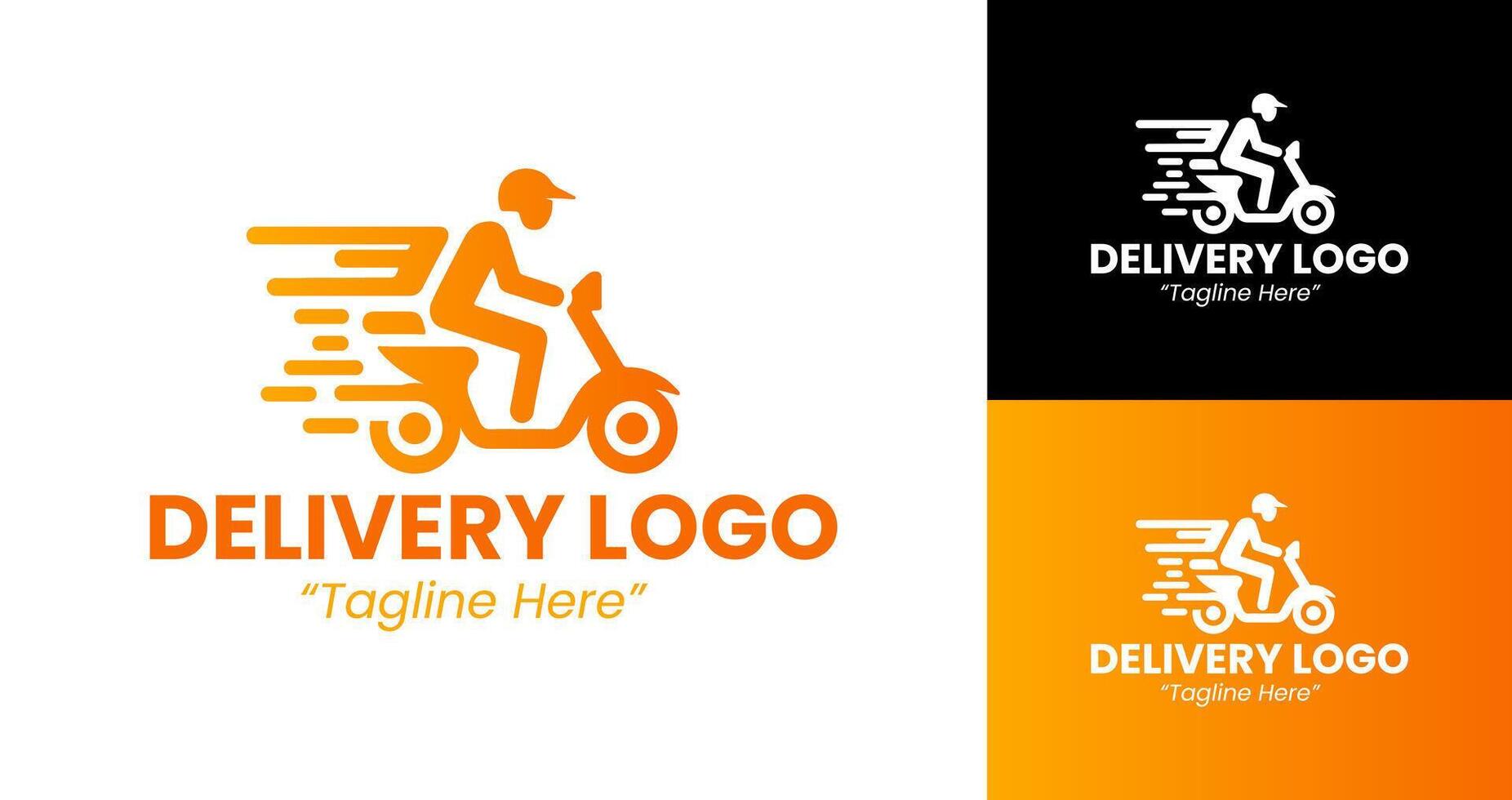Modern Delivery Service Logo Design with Scooter Illustration in Orange and Black vector