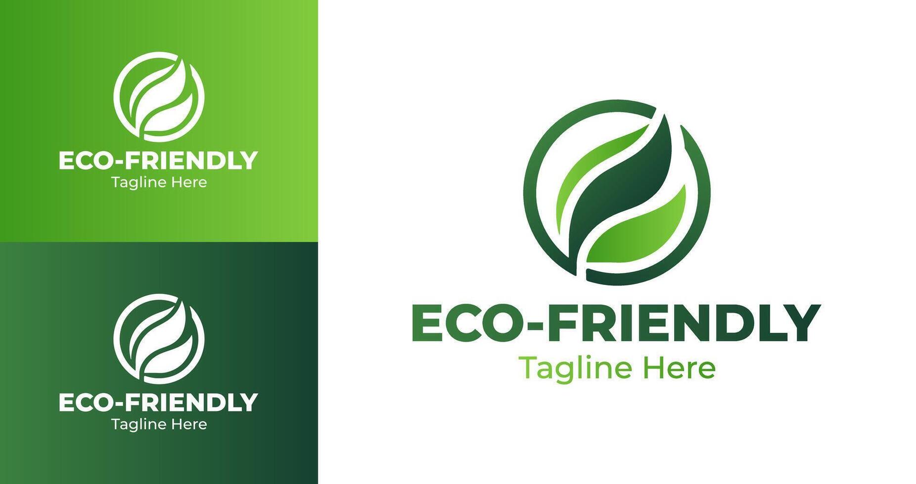 Professional Eco-Friendly Logo Designs for Green Branding with Leaf Symbol in Green and White vector