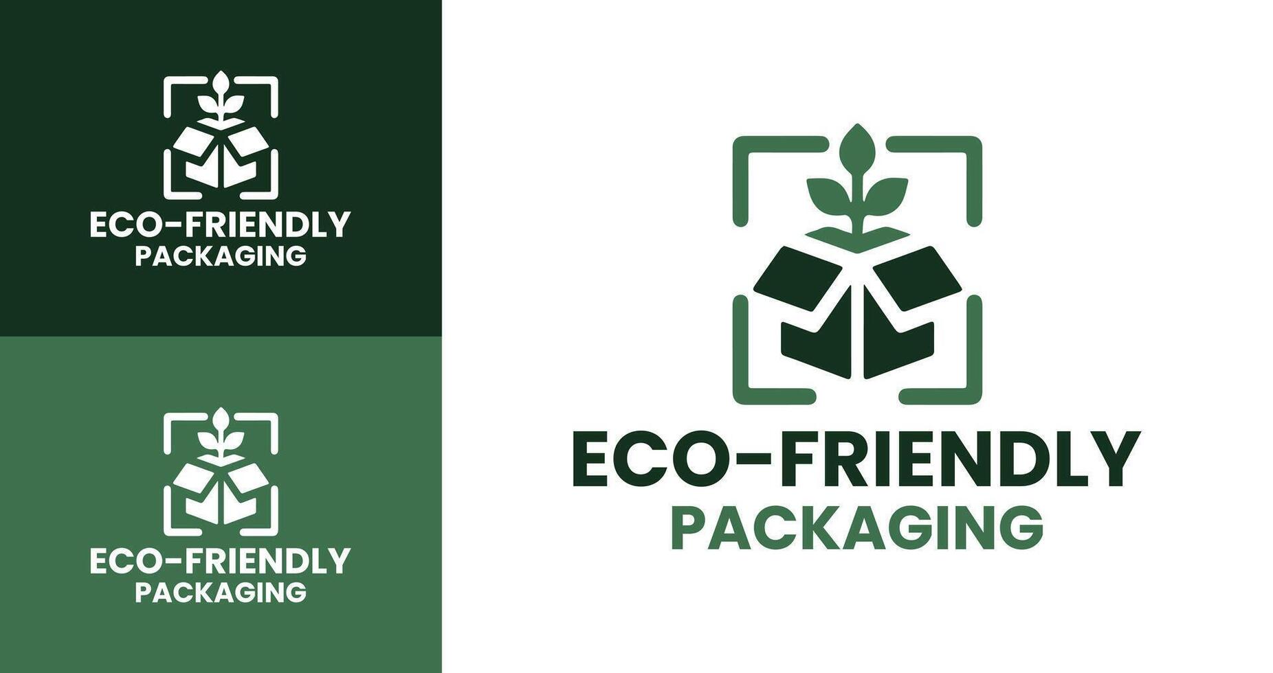 Eco-Friendly Packaging Logo with Leaf and Box Design in Green and White vector