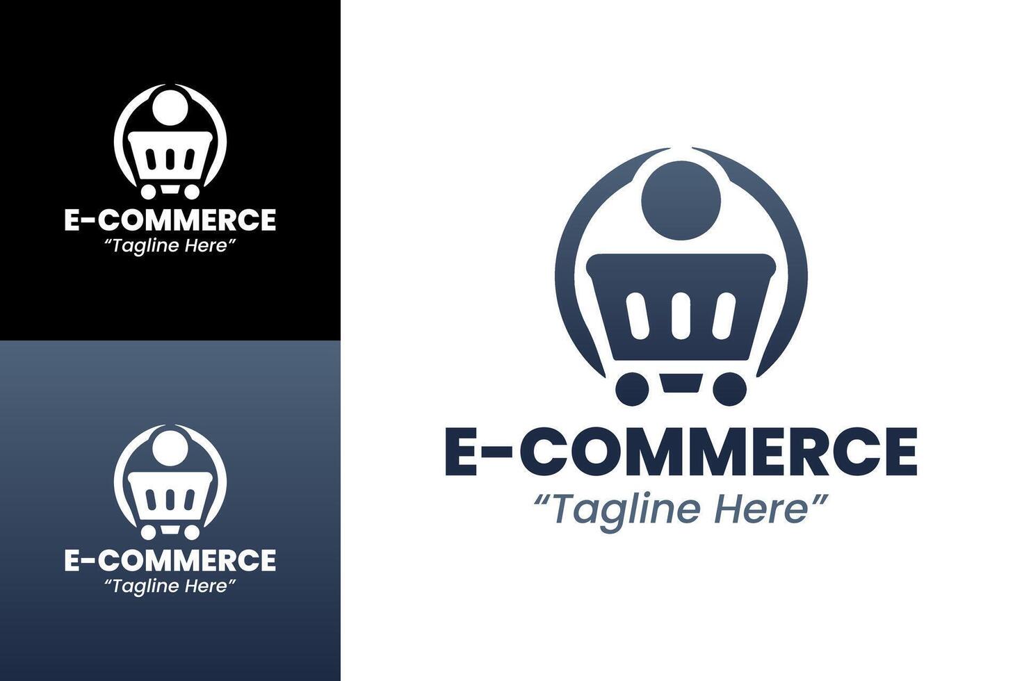 E-Commerce Shopping Cart Logo with Modern and Clean Design in Blue and White vector