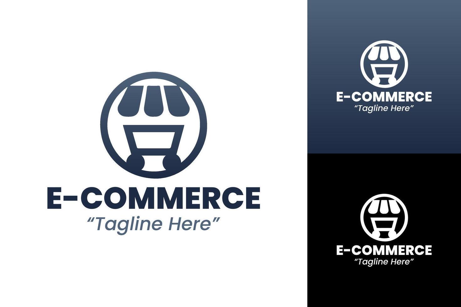 Simple and Professional E-Commerce Logo with Cart Icon in Dark Blue and Black vector