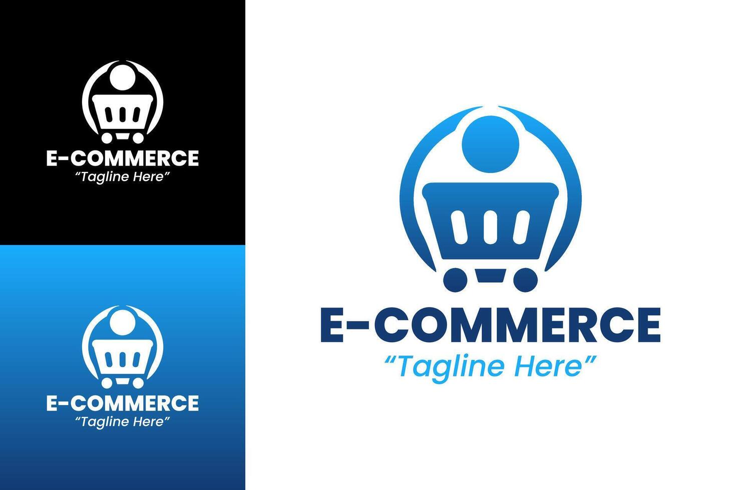 Modern E-Commerce Logo with Creative Shopping Cart Icon and Blue Theme vector