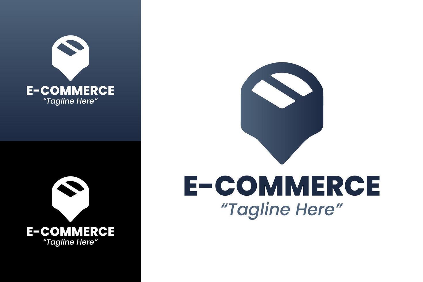 Creative E-Commerce Logo Design with Shopping Cart and Digital Icon in Blue and White vector